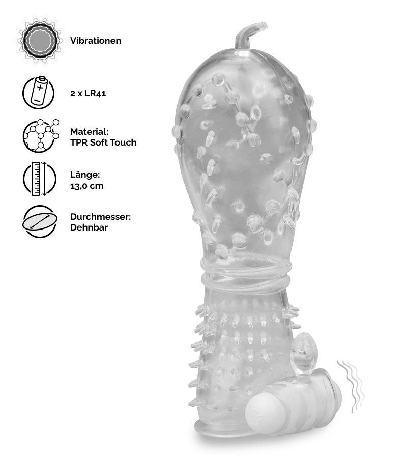 Transparente Penishülle mit Noppen &amp; Vibration