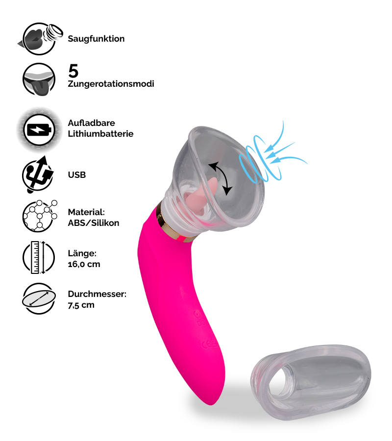 Vagina-Pumpe mit Cunnilingus-Effekt, 2 Aufsätze