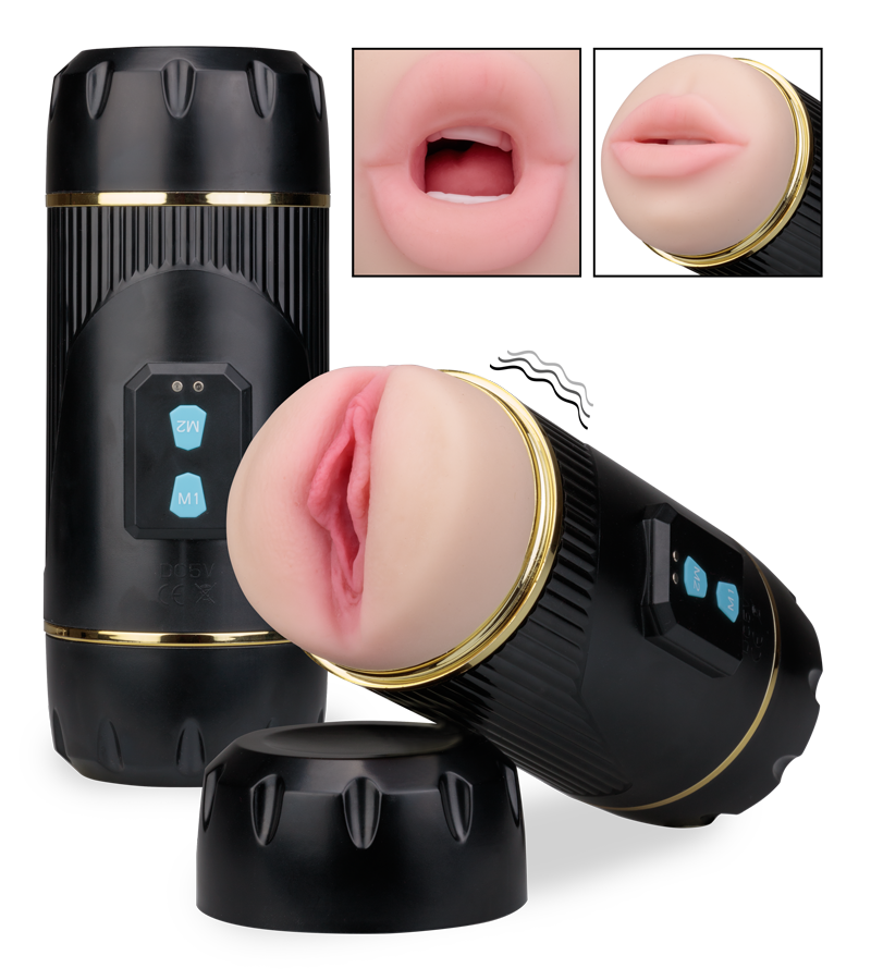 Vibrierender Masturbator mit Vagina und Mund Wild