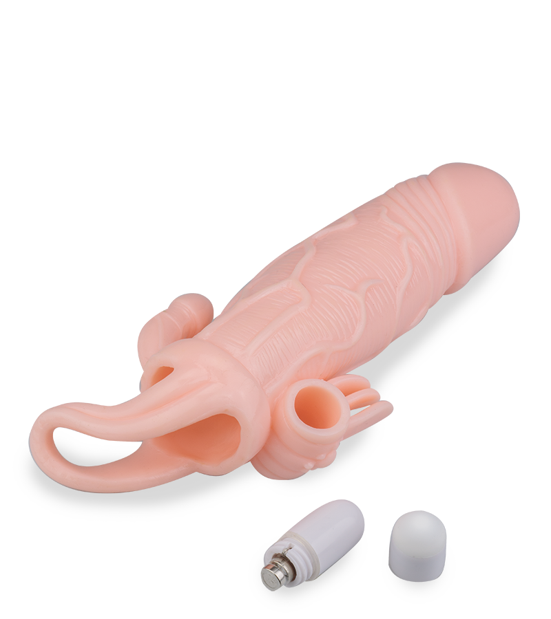 Vibro-Penishülle mit Anus- und Klitorisreizer