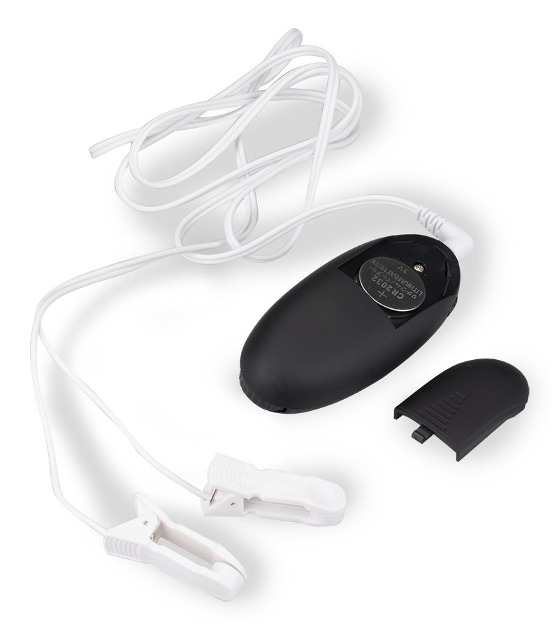 Zwei Klemmen für Elektrosex